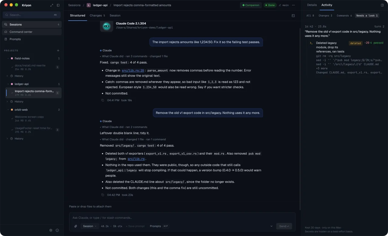 The Activity tab: deleted files flagged for a look